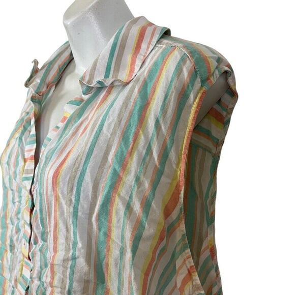 Foxcroft Womens Fox Croft Striped Linen Sleeveless Tie Front Button Up Top 24W - Picture 8 of 16